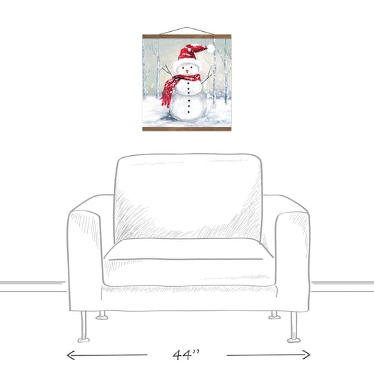 Winter Snowman Teak Hanging Canvas Wall Art